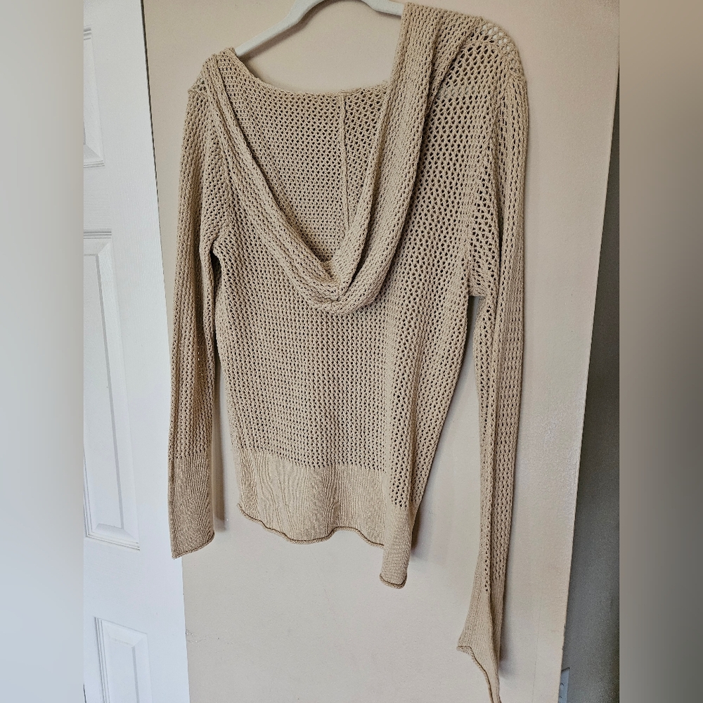 STAMP 10 Crotchet Open Knit Hoodie Sweater Top Tan All-seasons, Medium LIKE NEW